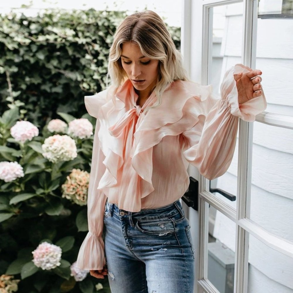 Long Sleeve Butterfly Knot Top Elegant